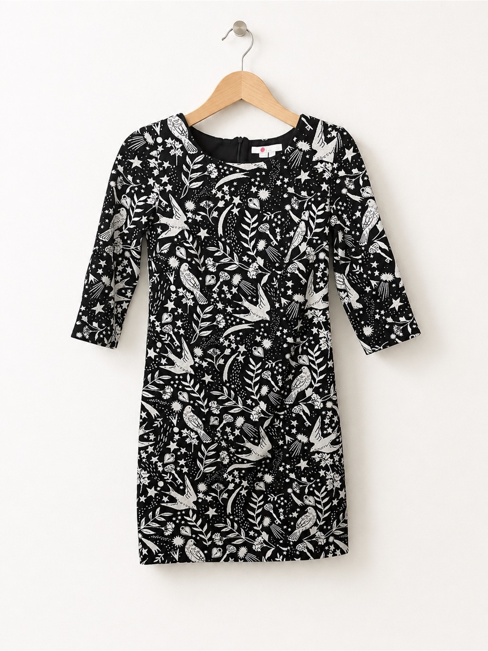 Boden Black and White Printed Long-Sleeve Sheath Dress